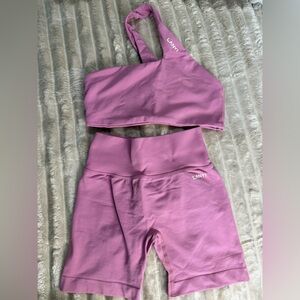 DFYNE x Lanyi Edit One Shoulder Bra + 4.5” Shorts “Blush Pink”